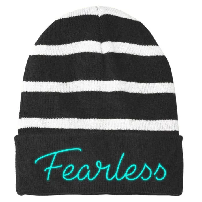 Fearless Neon Quote Striped Beanie with Solid Band