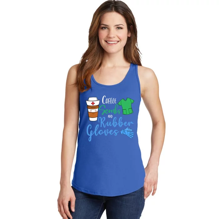 Funny Nurse Rn Coffee Scrubs And Rubber Gloves Gift Ladies Essential Tank