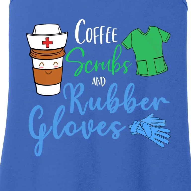 Funny Nurse Rn Coffee Scrubs And Rubber Gloves Gift Ladies Essential Tank