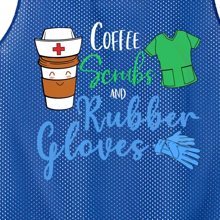 Funny Nurse Rn Coffee Scrubs And Rubber Gloves Gift Mesh Reversible Basketball Jersey Tank