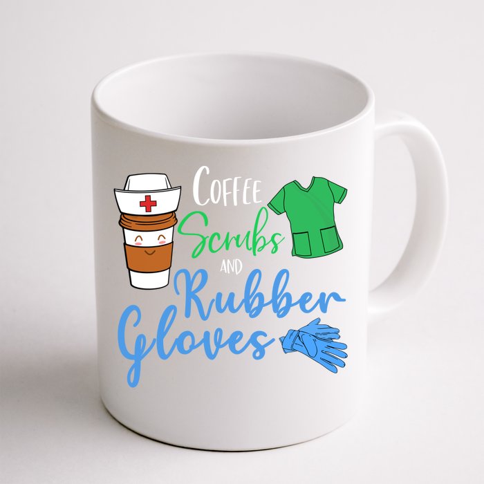 Funny Nurse Rn Coffee Scrubs And Rubber Gloves Gift Front & Back Coffee Mug