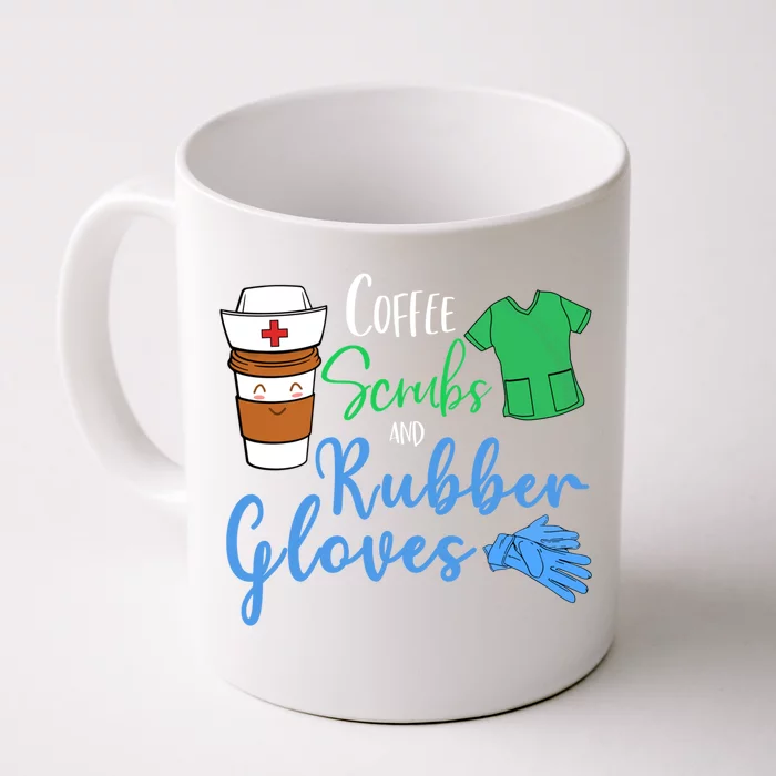 Funny Nurse Rn Coffee Scrubs And Rubber Gloves Gift Front & Back Coffee Mug