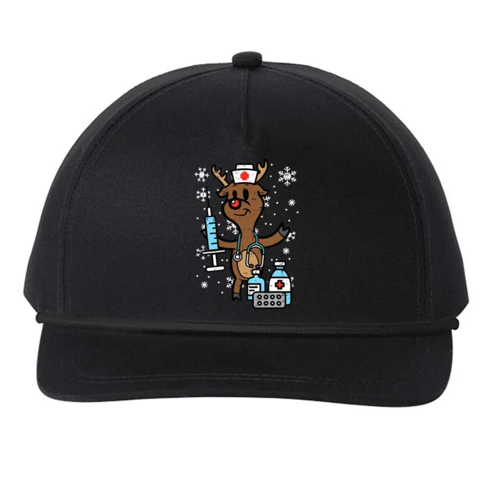 Festive Nurse Reindeer Holiday Humor for Nurses Snapback Five-Panel Rope Hat