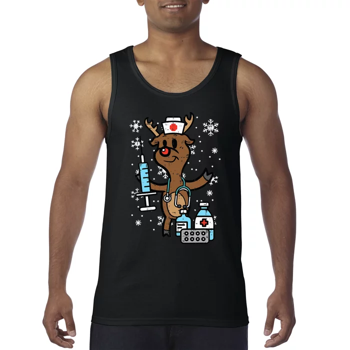 Festive Nurse Reindeer Holiday Humor for Nurses Tank Top