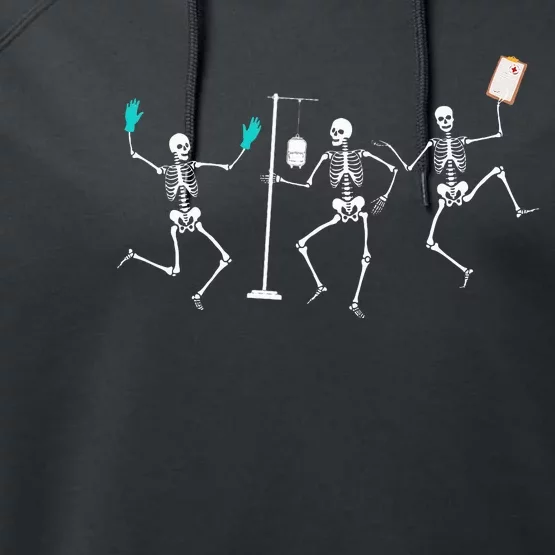 Funny Nurse Skeleton Halloween Healthcare Crew Skeleton Performance Fleece Hoodie