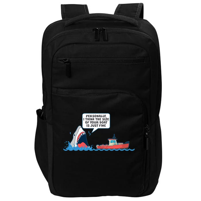 Funny Nice Shark And Fishing Boat Comic Impact Tech Backpack