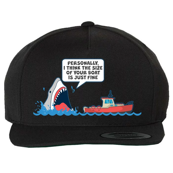 Funny Nice Shark And Fishing Boat Comic Wool Snapback Cap