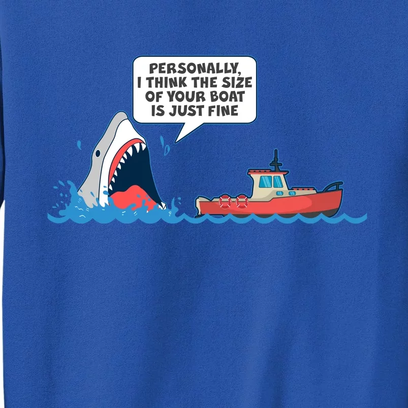 Funny Nice Shark And Fishing Boat Comic Tall Sweatshirt