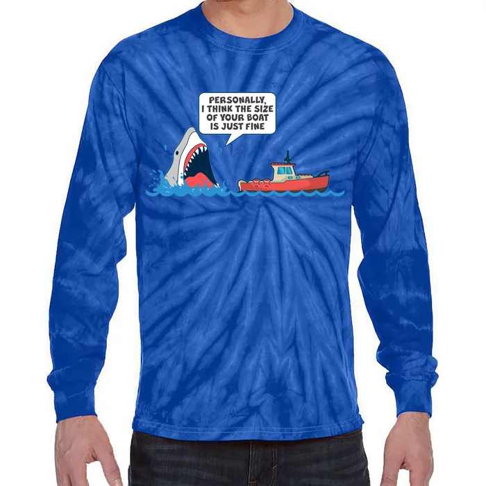 Funny Nice Shark And Fishing Boat Comic Tie-Dye Long Sleeve Shirt