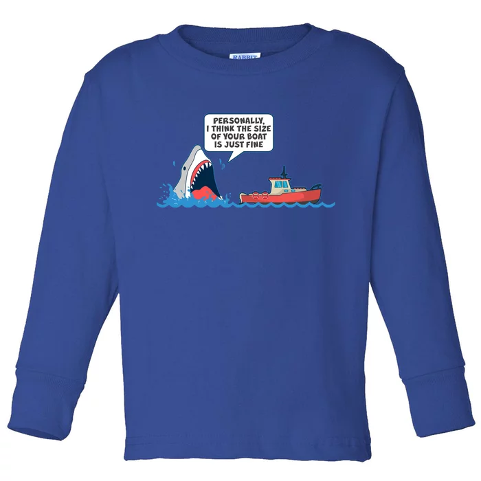 Funny Nice Shark and Fishing Boat Comic Toddler Long Sleeve Shirt