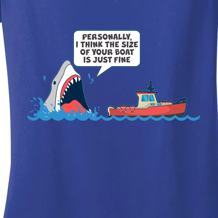 Funny Nice Shark And Fishing Boat Comic Women's V-Neck T-Shirt