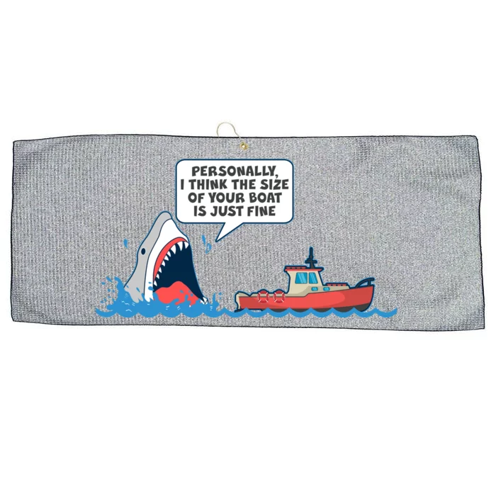 Funny Nice Shark And Fishing Boat Comic Large Microfiber Waffle Golf Towel