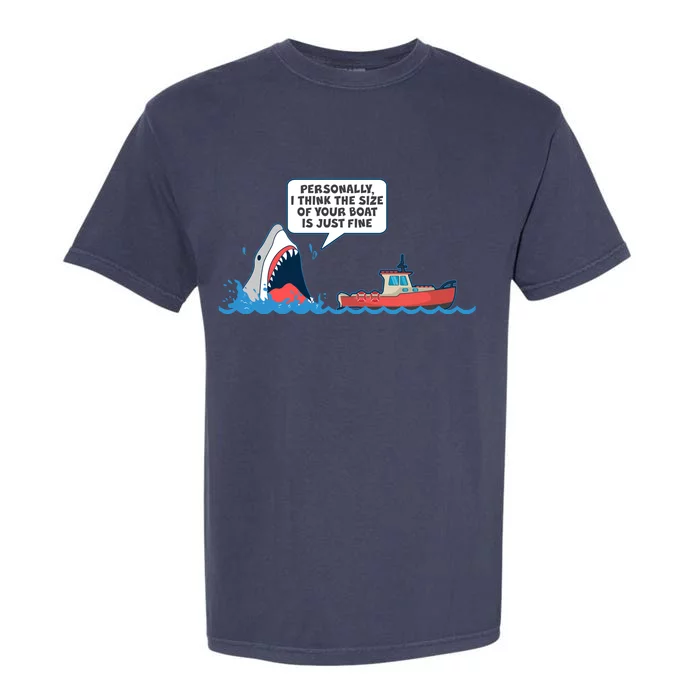 Funny Nice Shark And Fishing Boat Comic Garment-Dyed Heavyweight T-Shirt