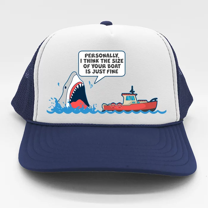 Funny Nice Shark and Fishing Boat Comic Trucker Hat