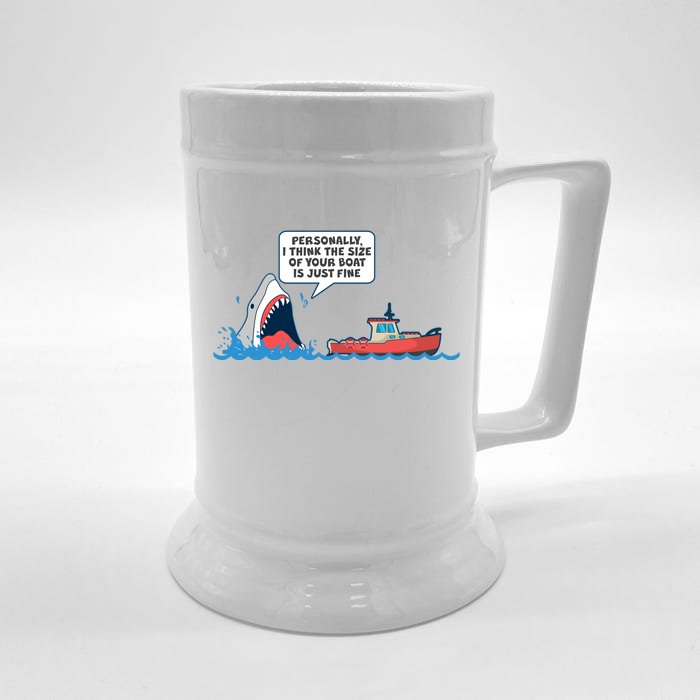 Funny Nice Shark And Fishing Boat Comic Front & Back Beer Stein