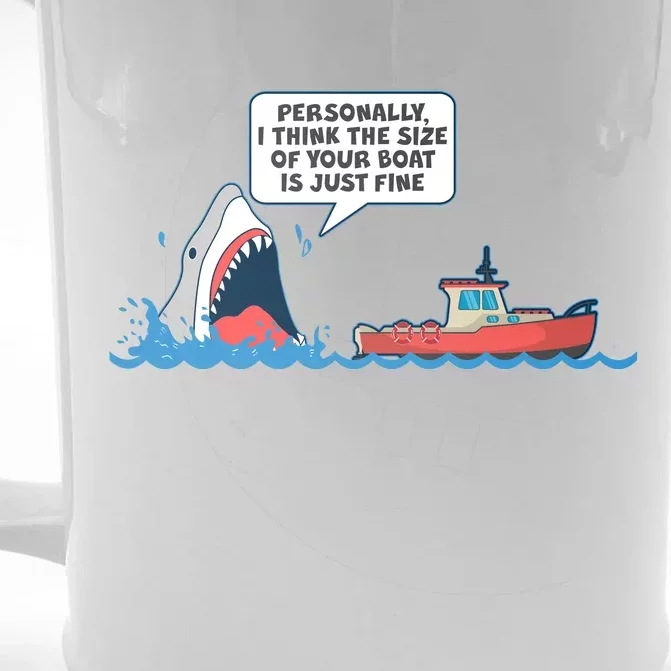 Funny Nice Shark And Fishing Boat Comic Front & Back Beer Stein