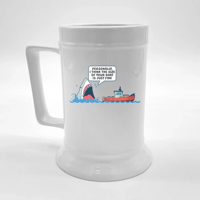 Funny Nice Shark And Fishing Boat Comic Front & Back Beer Stein