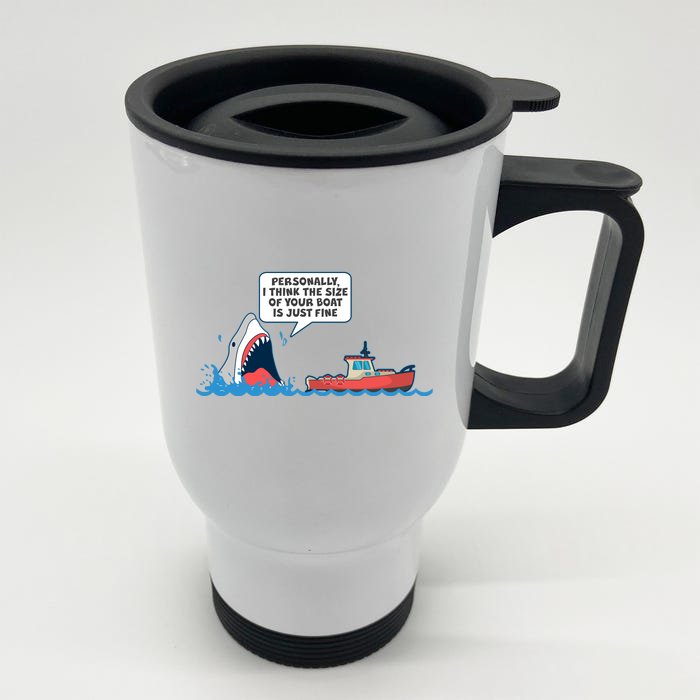 Funny Nice Shark And Fishing Boat Comic Front & Back Stainless Steel Travel Mug