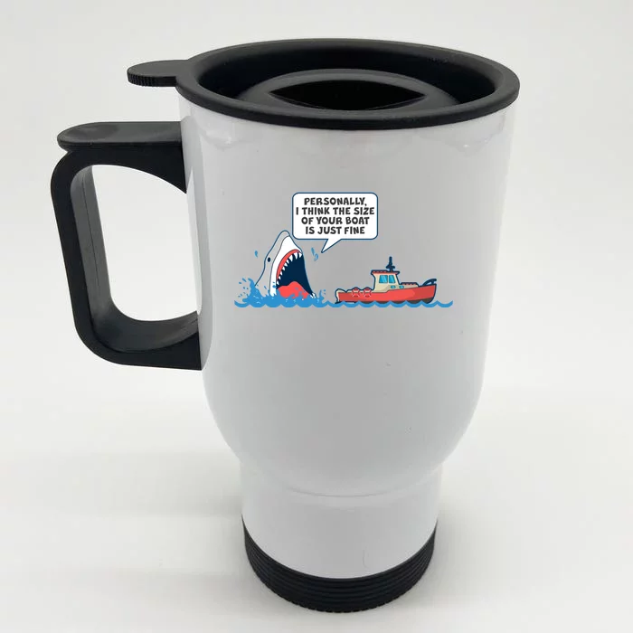 Funny Nice Shark And Fishing Boat Comic Front & Back Stainless Steel Travel Mug