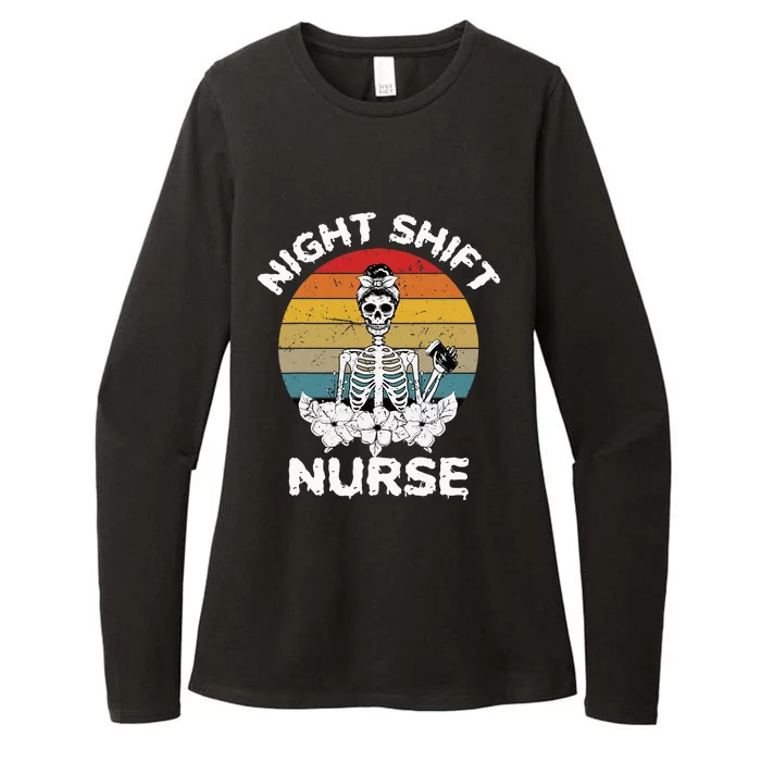 Funny Night Shift Nurse Skeleton Halloween RN Nurses Women Womens CVC Long Sleeve Shirt