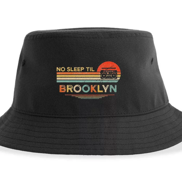 Funny No Sleep Til Brooklyn Old School Portable Stereo Retro Sustainable Bucket Hat