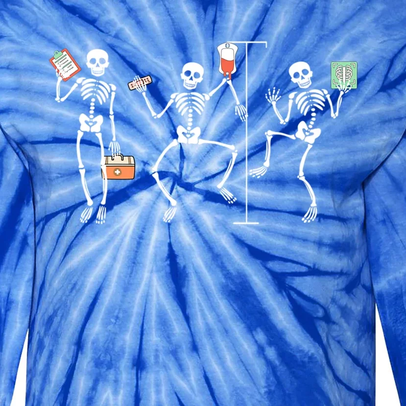 Funny Nurse Skeleton Halloween Healthcare Crew Skeleton Gift Tie-Dye Long Sleeve Shirt