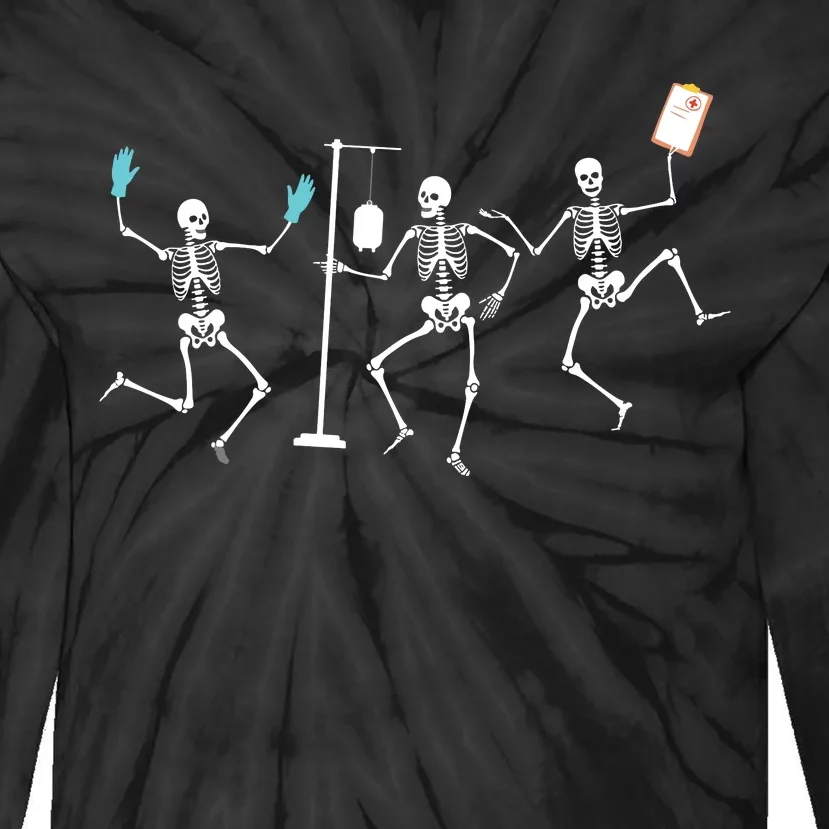 Funny Nurse Skeleton Halloween Healthcare Crew Skeleton Tie-Dye Long Sleeve Shirt