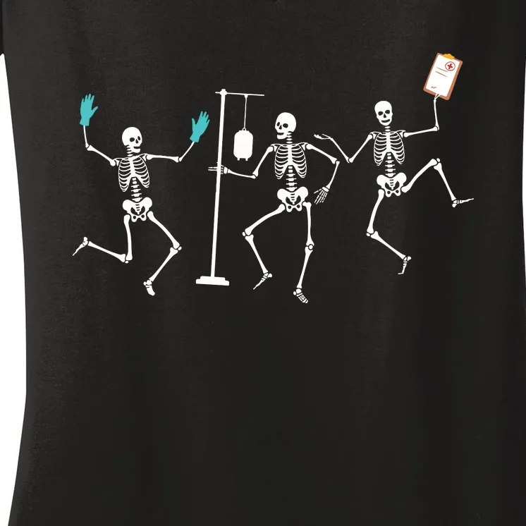 Funny Nurse Skeleton Halloween Healthcare Crew Skeleton Women's V-Neck T-Shirt