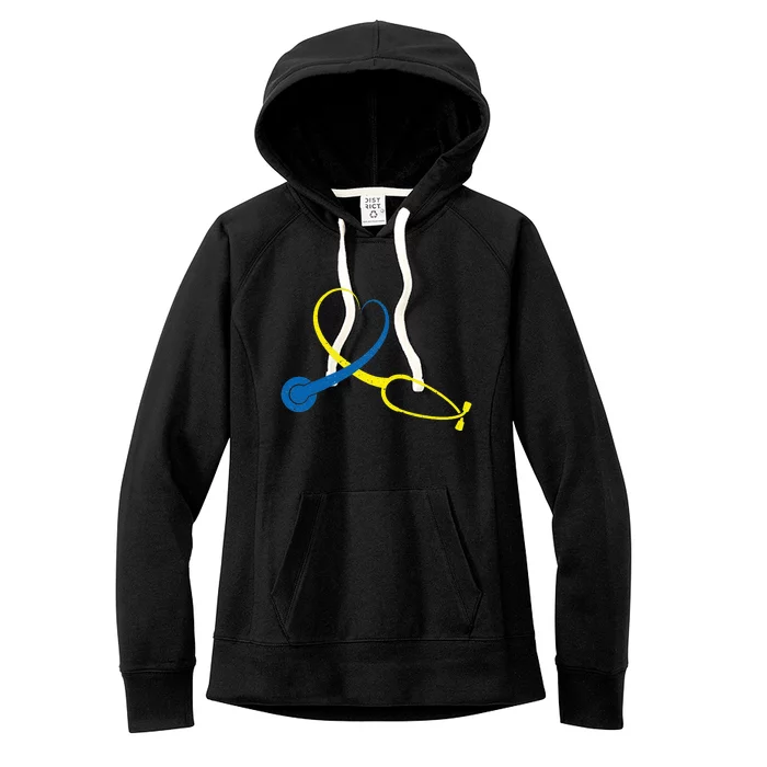 Funny Nurse Stethoscope Heart World Down Syndrome Day Women's Fleece Hoodie