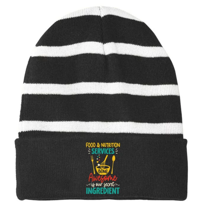 Food Nutrition Services Being Awesome Ingredient Lunch Lady Striped Beanie with Solid Band