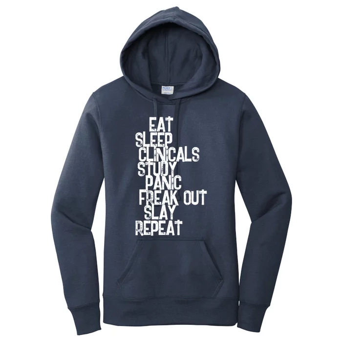 Funny Nursing Student Eat Sleep Clinicals Nurse School Gift Women's Pullover Hoodie