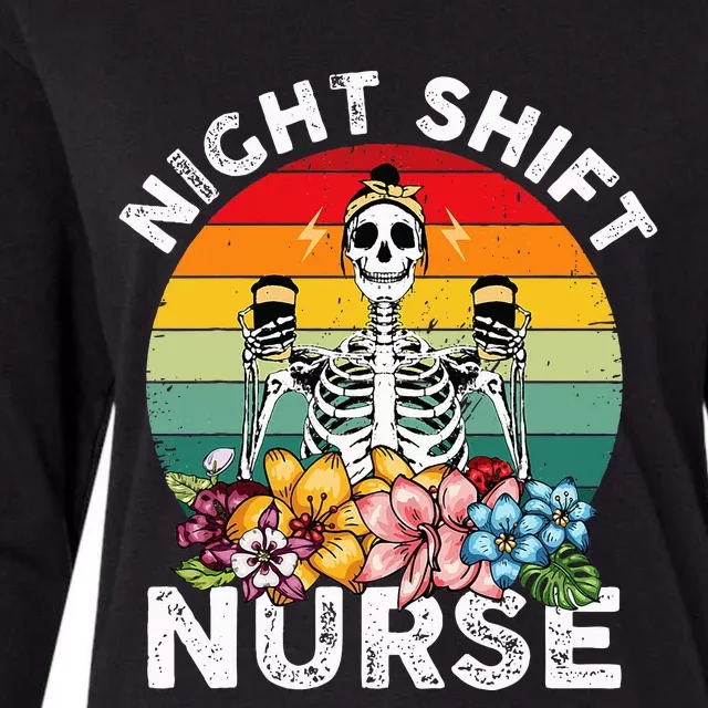 Funny Night Shift Nurse Skeleton Night Shift Nurse Womens Cotton Relaxed Long Sleeve T-Shirt