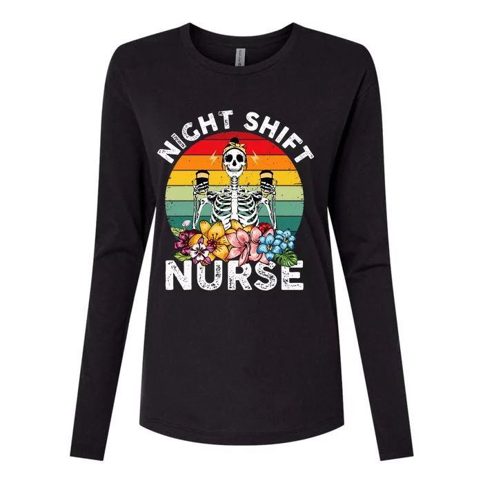 Funny Night Shift Nurse Skeleton Night Shift Nurse Womens Cotton Relaxed Long Sleeve T-Shirt