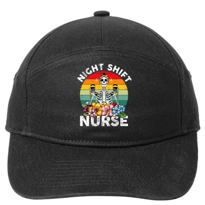 Funny Night Shift Nurse Skeleton Night Shift Nurse 7-Panel Snapback Hat