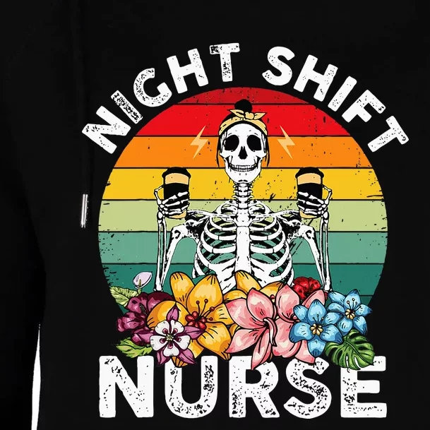 Funny Night Shift Nurse Skeleton Night Shift Nurse Womens Funnel Neck Pullover Hood