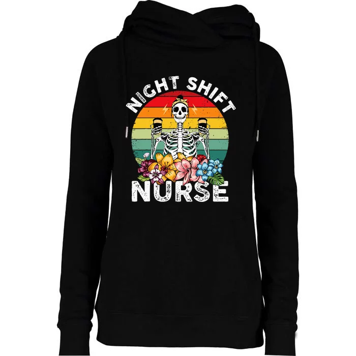 Funny Night Shift Nurse Skeleton Night Shift Nurse Womens Funnel Neck Pullover Hood