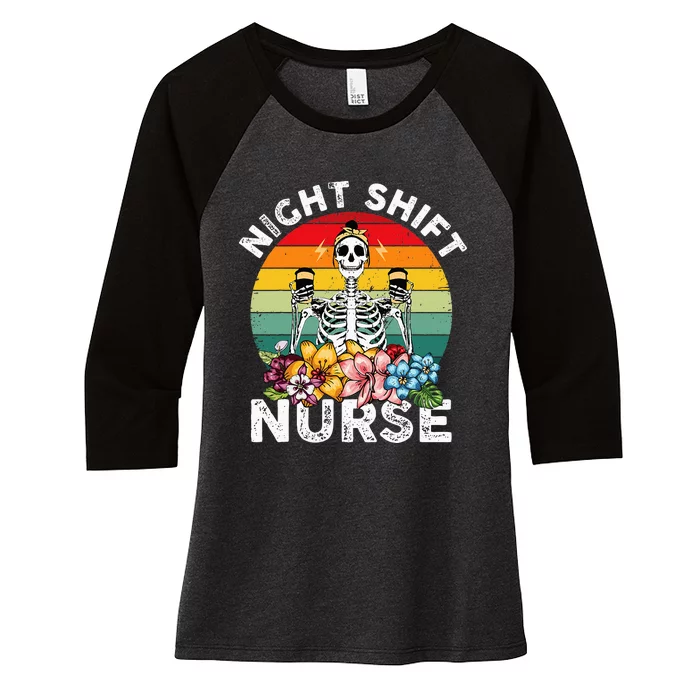 Funny Night Shift Nurse Skeleton Night Shift Nurse Women's Tri-Blend 3/4-Sleeve Raglan Shirt