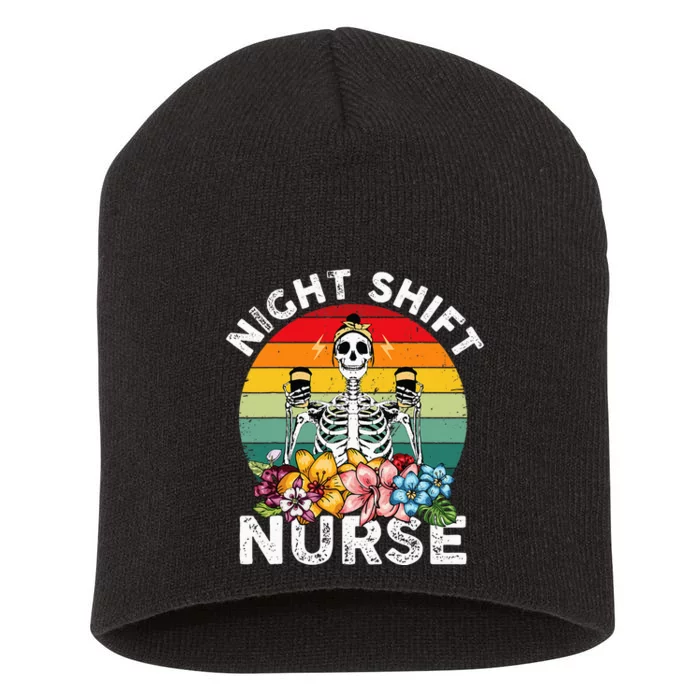 Funny Night Shift Nurse Skeleton Night Shift Nurse Short Acrylic Beanie