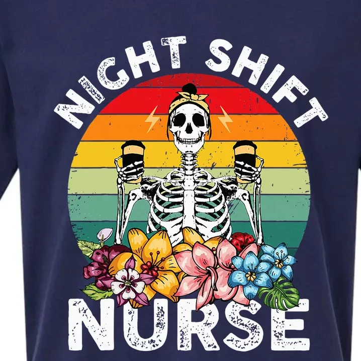 Funny Night Shift Nurse Skeleton Night Shift Nurse Sueded Cloud Jersey T-Shirt