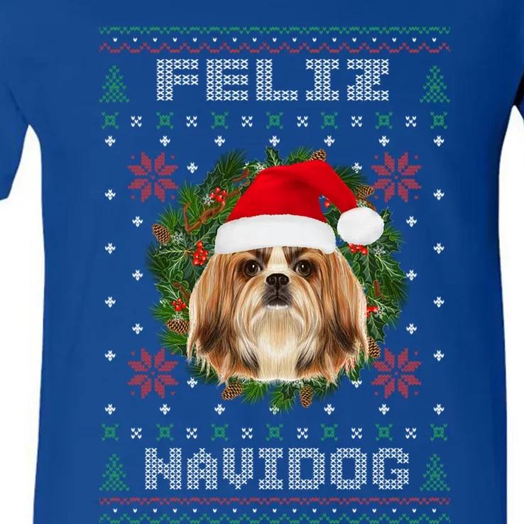 Feliz Navidog Shih Tzu Dog Funny Ugly Christmas Xmas Great Gift V-Neck T-Shirt