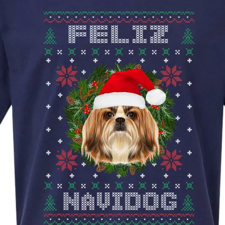 Feliz Navidog Shih Tzu Dog Funny Ugly Christmas Xmas Great Gift Sueded Cloud Jersey T-Shirt