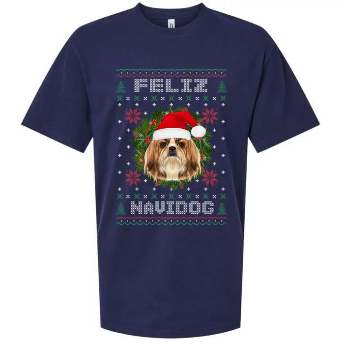 Feliz Navidog Shih Tzu Dog Funny Ugly Christmas Xmas Great Gift Sueded Cloud Jersey T-Shirt