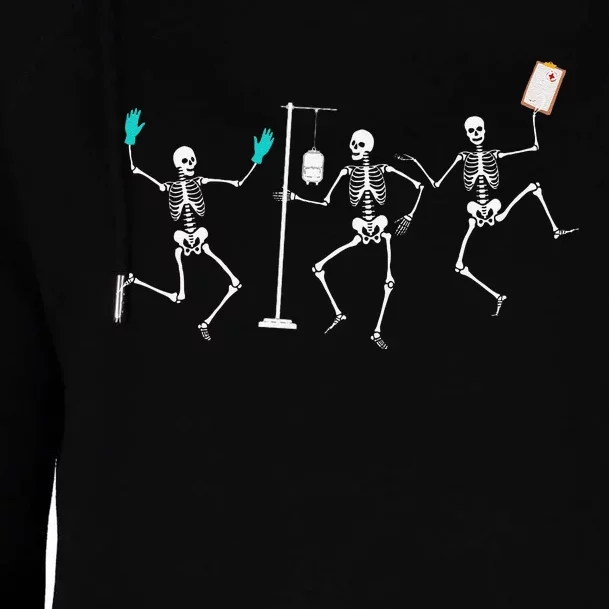 Funny Nurse Skeleton Halloween Healthcare Crew Skeleton Womens Funnel Neck Pullover Hood