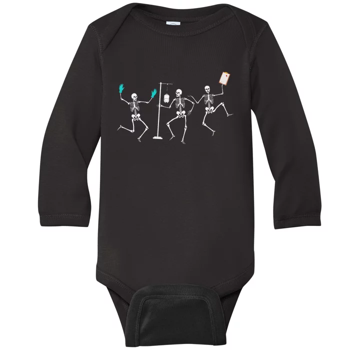 Funny Nurse Skeleton Halloween Healthcare Crew Skeleton Baby Long Sleeve Bodysuit