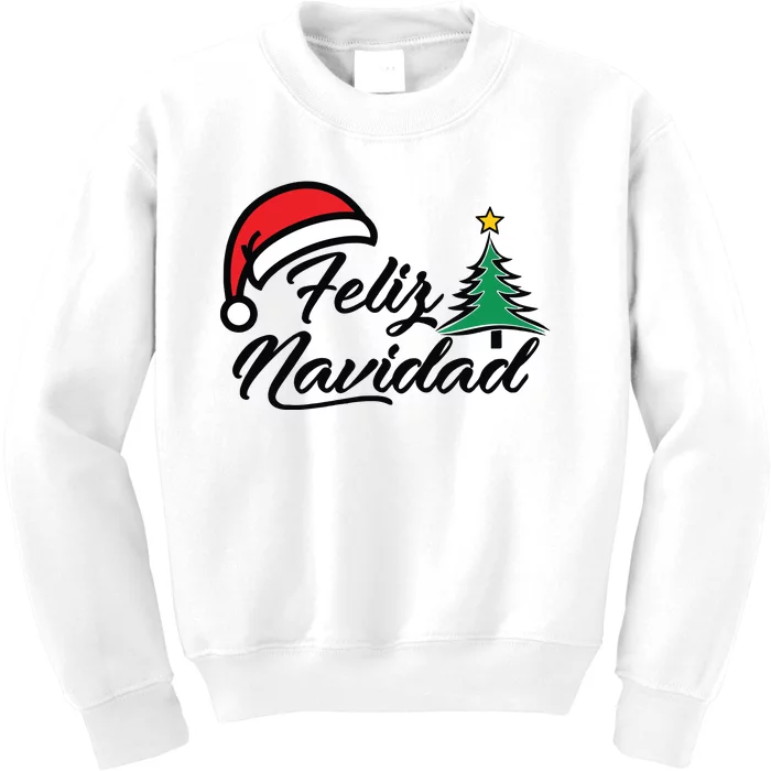 Feliz Navidad Spanish Christmas Santa Hat Merry Christmas Kids Sweatshirt