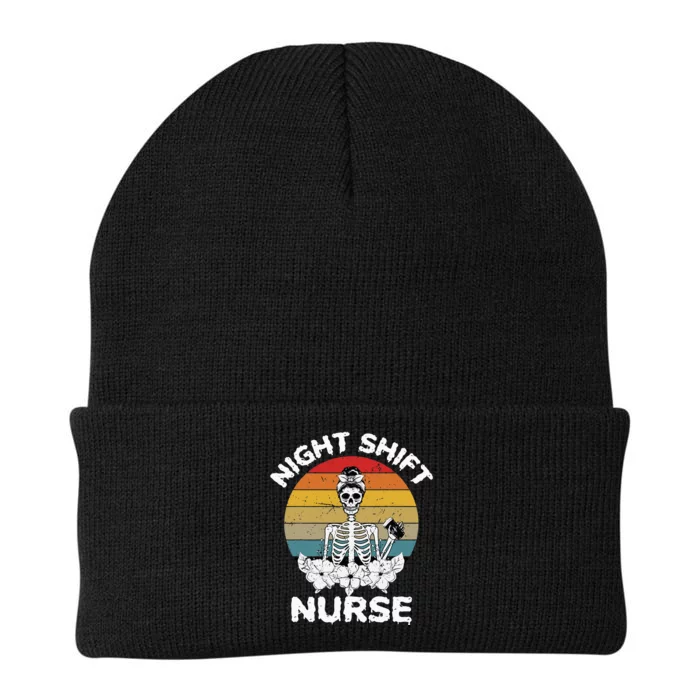 Funny Night Shift Nurse Skeleton Halloween RN Nurses Women Knit Cap Winter Beanie