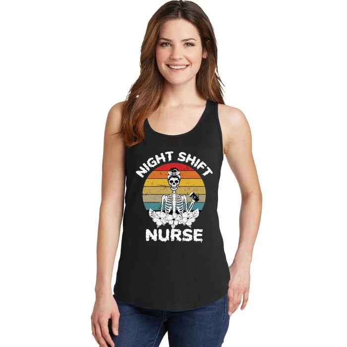 Funny Night Shift Nurse Skeleton Halloween RN Nurses Women Ladies Essential Tank