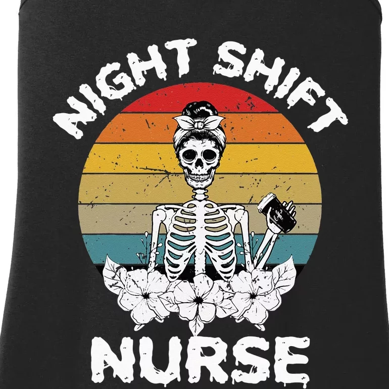 Funny Night Shift Nurse Skeleton Halloween RN Nurses Women Ladies Essential Tank