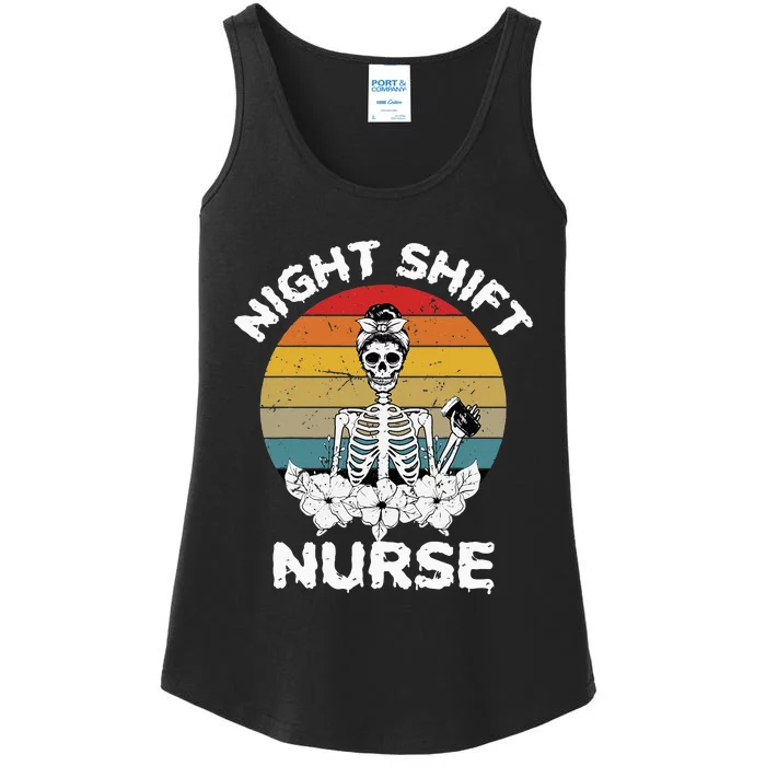 Funny Night Shift Nurse Skeleton Halloween RN Nurses Women Ladies Essential Tank