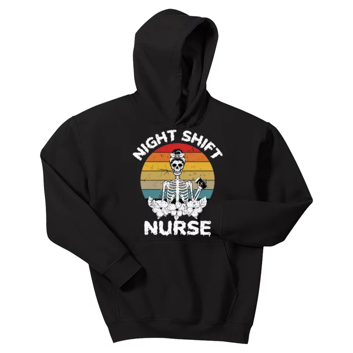 Funny Night Shift Nurse Skeleton Halloween RN Nurses Women Kids Hoodie